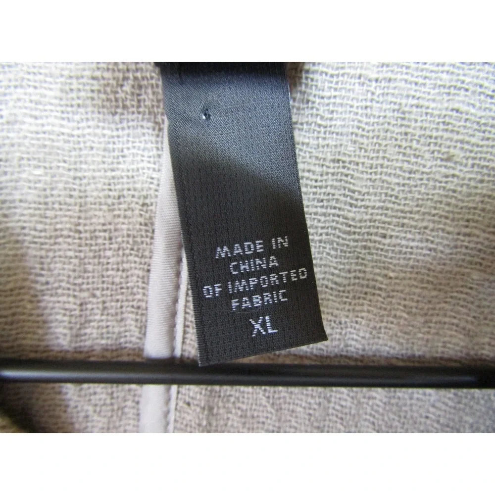 Eileen Fisher Jacket‎ Womens Beige Good Cotton Textured Mandarin Collar 3/4 Slv